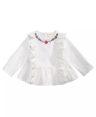First Impressions Baby Girls Cotton Embroidered Ruffle-Trim Top White Size 12M