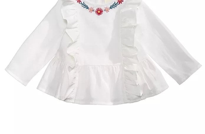 First Impressions Baby Girls Cotton Embroidered Ruffle-Trim Top White Size 12M