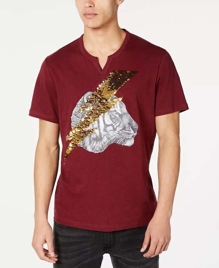 INC International Concepts Men's Lightning Tiger Graphic T-Shirt Red Size X-Small