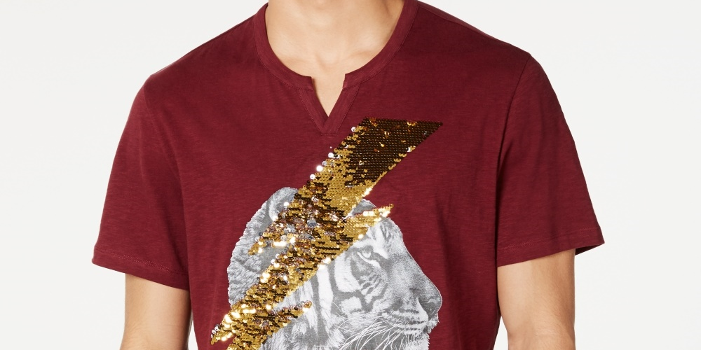 INC International Concepts Men's Lightning Tiger Graphic T-Shirt Wine Size XXX-Large