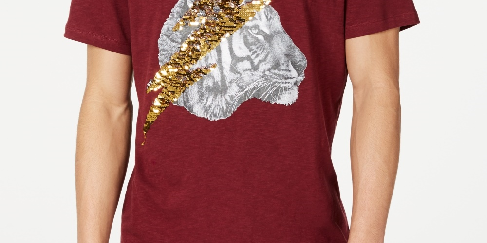INC International Concepts Men's Lightning Tiger Graphic T-Shirt Wine Size XXX-Large