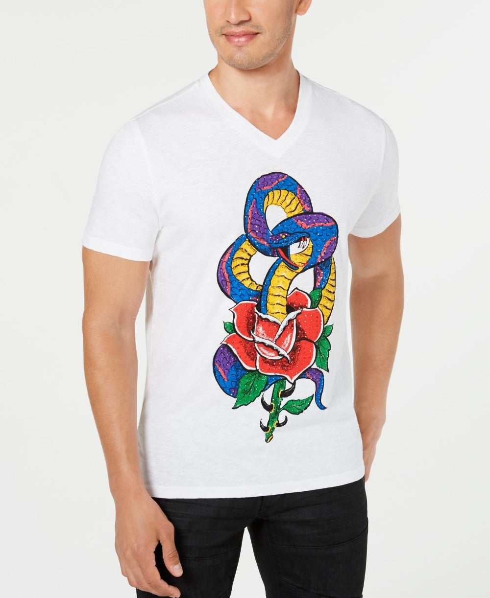 INC International Concepts  Men's Rhinestone Snake  T-Shirt White Size XX-Large
