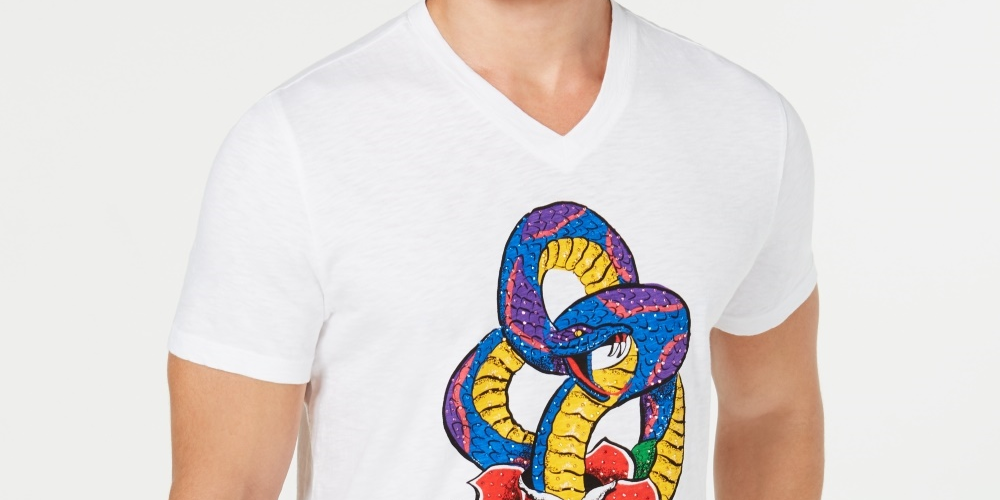 INC International Concepts  Men's Rhinestone Snake  T-Shirt White Size XX-Large