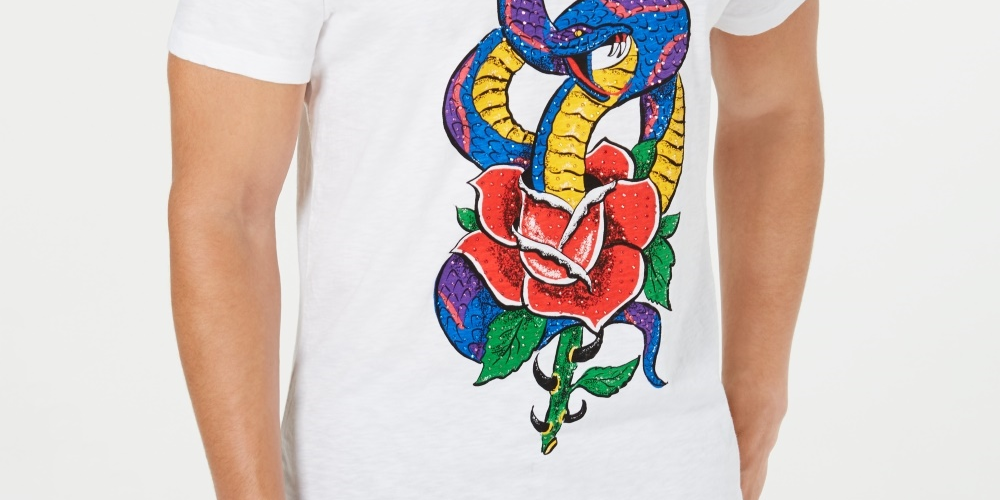 INC International Concepts  Men's Rhinestone Snake  T-Shirt White Size XX-Large