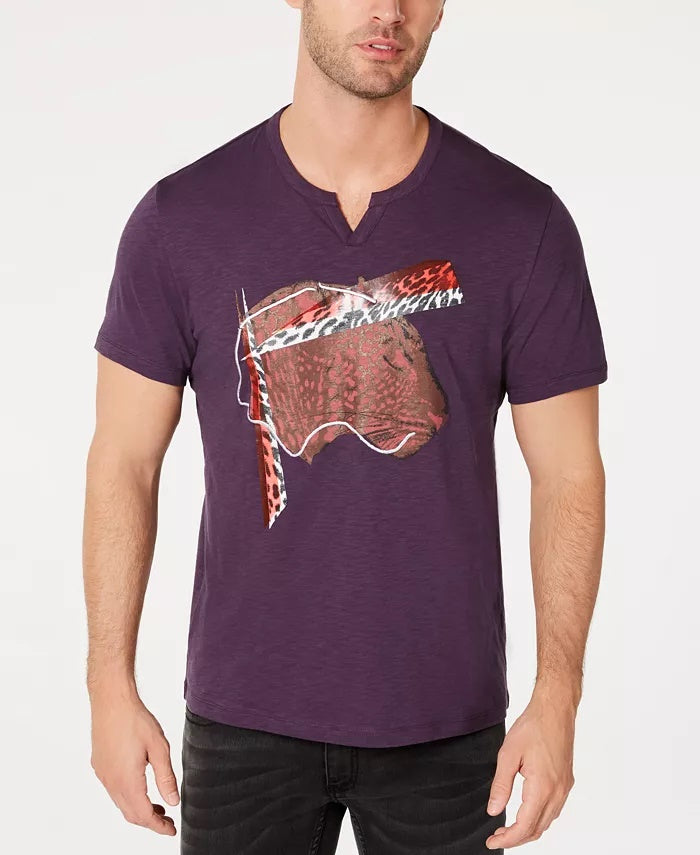 INC International Concepts Men's Abstract Leopard Graphic T-Shirt Purple Size XXX-Large