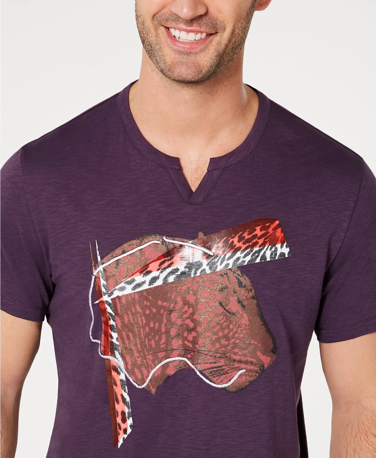 INC International Concepts Men's Abstract Leopard Graphic T-Shirt Purple Size XXX-Large