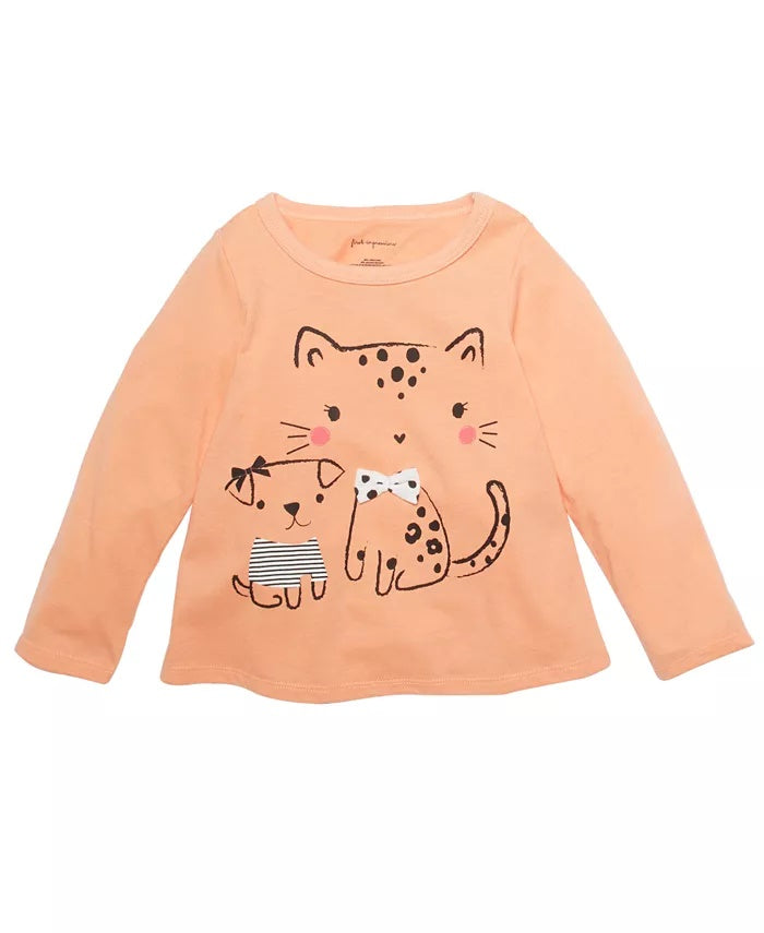 First Impressions Baby Girls Dog & Cat T-Shirt Orange Size 3-6 MOS