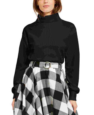 Bar III Women's Corduroy Long Sleeve Turtle Neck Blouse Top Black Size Small