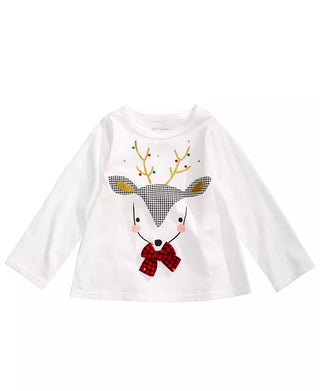 First Impressions Baby Girl's Reindeer Applique T-Shirt White Size 6-9MON