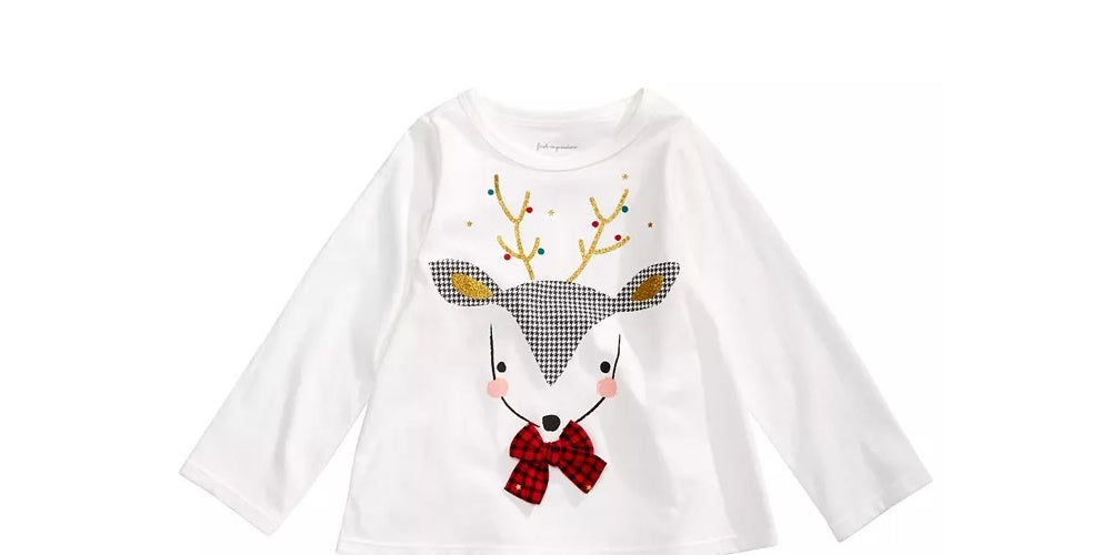 First Impressions Baby Girl's Reindeer Applique T-Shirt White Size 6-9MON