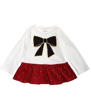 First Impressions Baby Girl's Bow Check Peplum T-Shirt White Size 12 Months