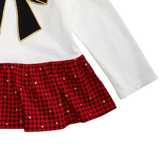 First Impressions Baby Girl's Bow Check Peplum T-Shirt White Size 6-9 Months