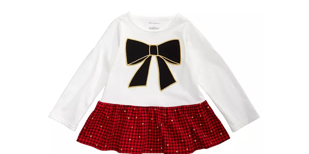 First Impressions Toddler Girl's Cotton Bow Check Peplum Top White Size 2T
