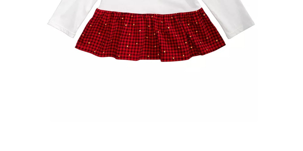 First Impressions Toddler Girl's Cotton Bow Check Peplum Top White Size 2T