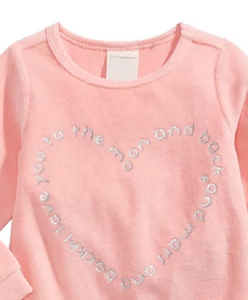First Impressions Baby Girl's Heart-Print Velour Top Pink Size 24 Months