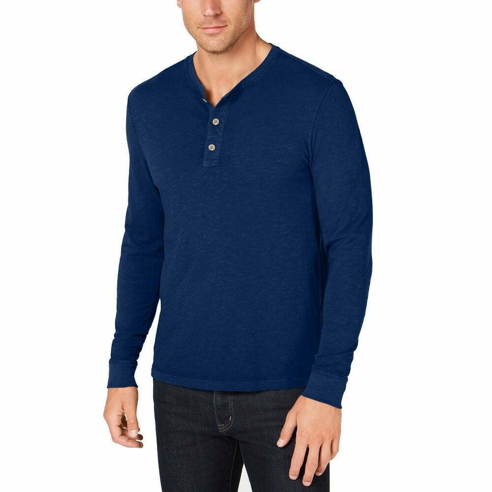 Club Room Men's Henley Shirt Blue Size Medium