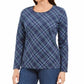 Karen Scott Women's Holly Plaid Embellished Top Navy Size X-Large