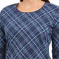 Karen Scott Women's Holly Plaid Embellished Top  Navy Size X-Small
