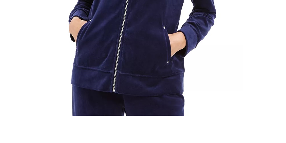 Karen Scott Women's Sport Velour Zip Jacket Black Size Small