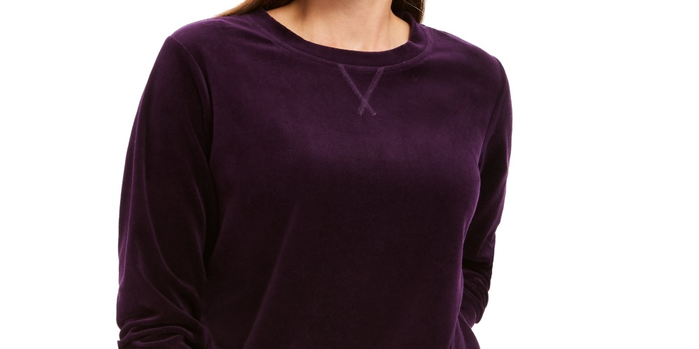 Karen Scott Women's Petite Velour Sweatshirt  Purple Size Petite Small