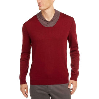 Tasso Elba Men's Contrast Shawl-Collar Supima Cotton Sweater Red Size XX-Large