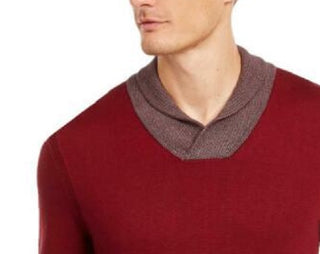 Tasso Elba Men's Contrast Shawl-Collar Supima Cotton Sweater Red Size XX-Large