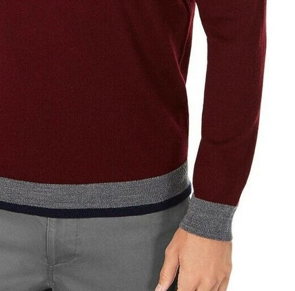 Tasso Elba Men's Merino Wool Blend V Neck Herringbone Sweater Wine Size XXX-Large