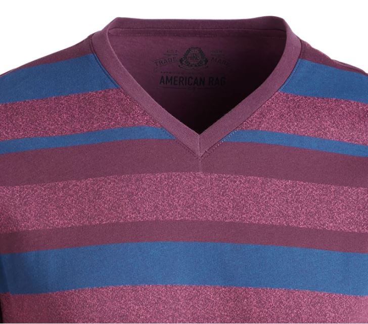 American Rag Men's V Neck Striped T-Shirt Red Size Large
