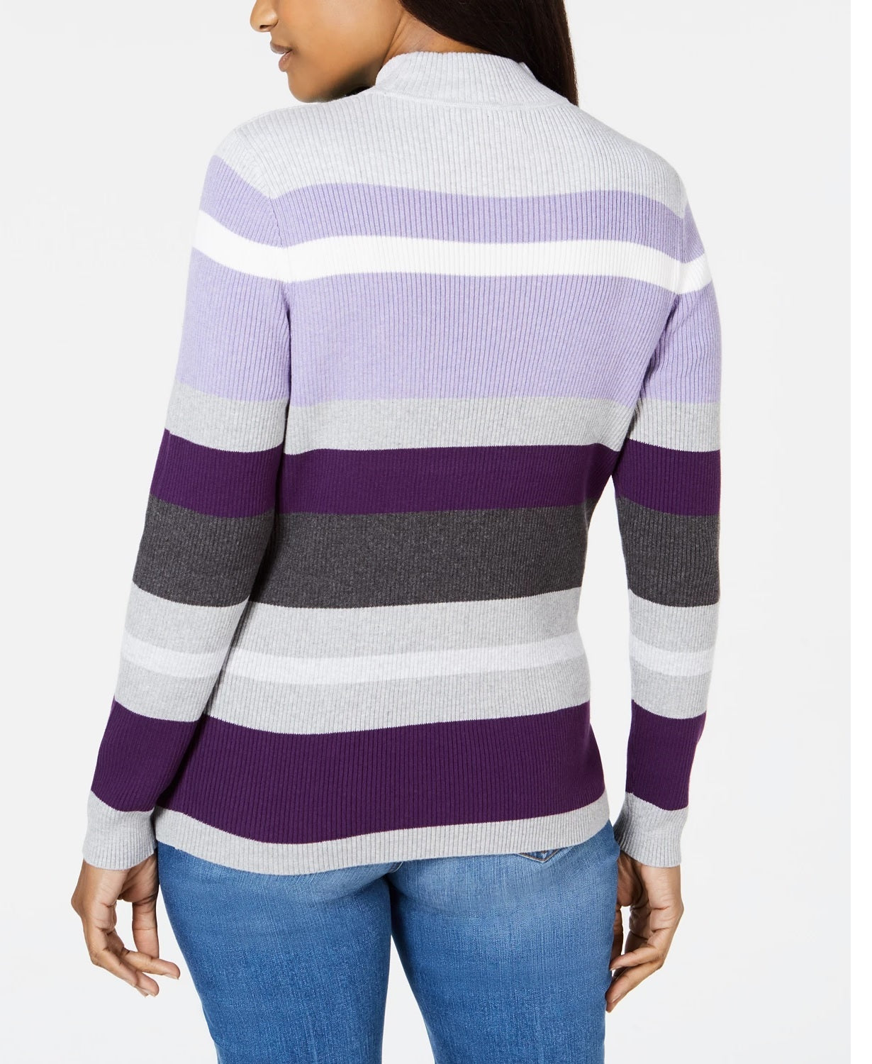 Karen Scott Women's Striped Mock Neck Cotton Sweater Purple Size Medium