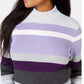 Karen Scott Women's Striped Mock Neck Cotton Sweater Purple Size Medium