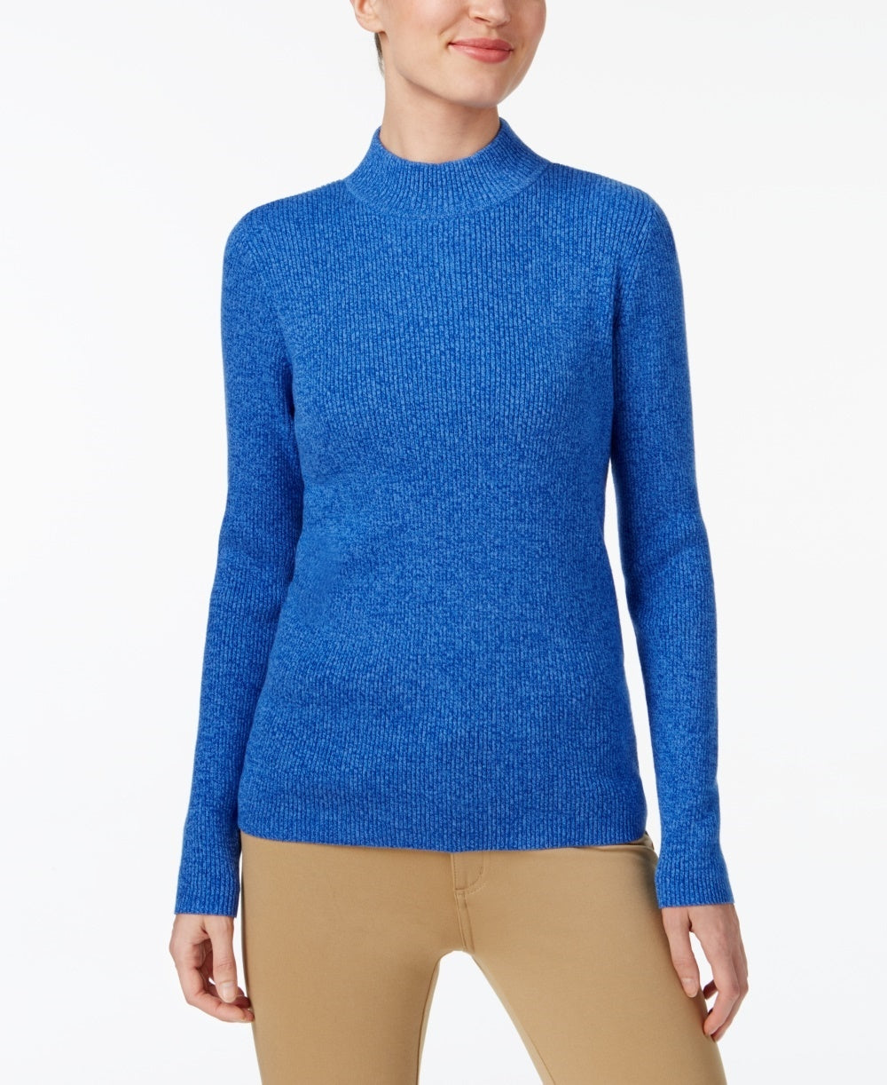 Karen Scott Women's Cotton Mock Neck Sweater  Navy Size Large