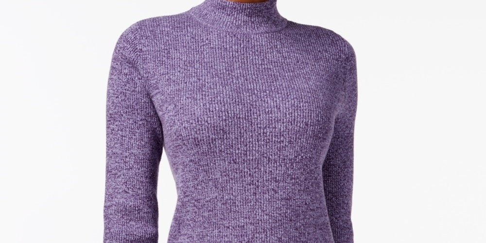 Karen Scott Women's Cotton Mock Neck Sweater  Purple Size Large