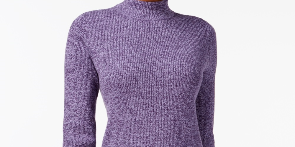 Karen Scott Women's Ribbed Knit Cotton Turtleneck  Purple Size Petite Small