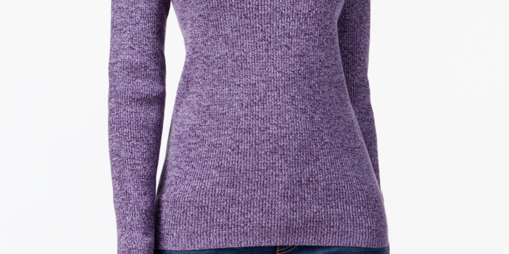 Karen Scott Women's Ribbed Knit Cotton Turtleneck  Purple Size Petite Small