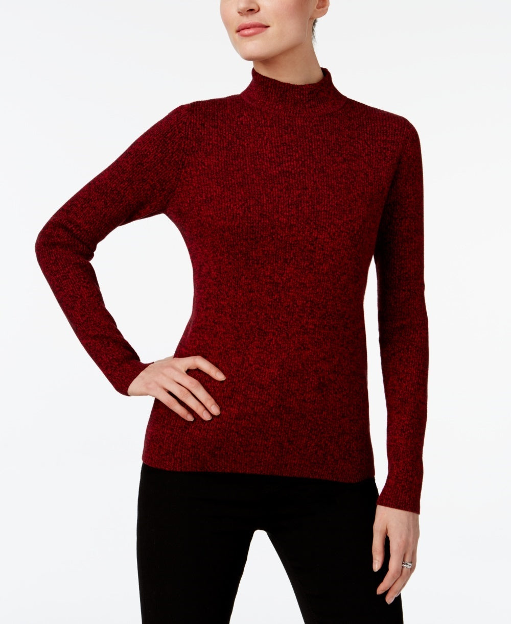 Karen Scott Women's Ribbed Knit Cotton Turtleneck Red Size Petite Small