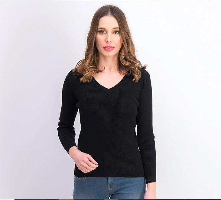 Karen Scott Women's Ribbed Knit Cotton Sweater Black Size Petite Medium