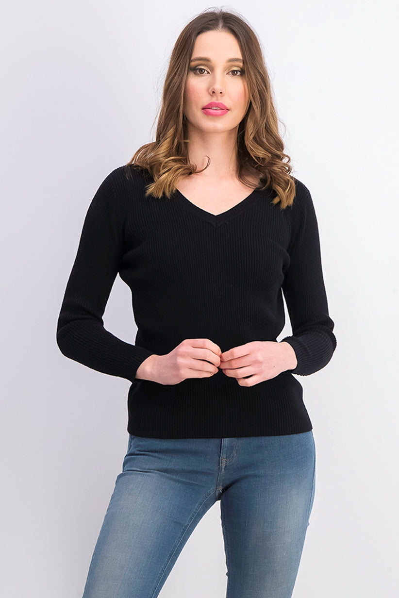 Karen Scott Women's Ribbed-Knit Cotton Sweater Black Size Petite Small