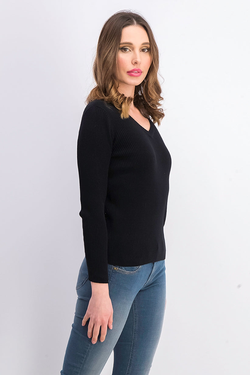 Karen Scott Women's Ribbed-Knit Cotton Sweater Black Size Petite Small