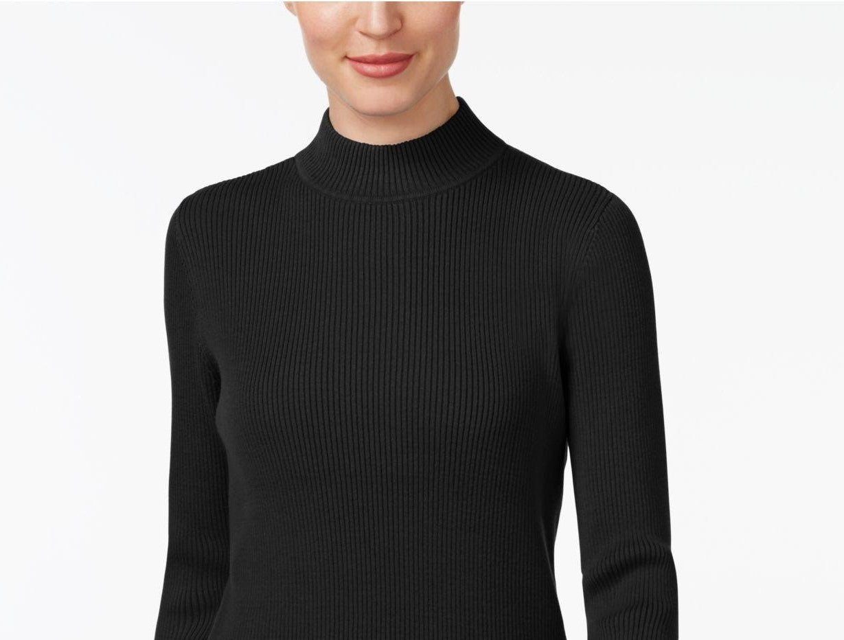 Karen Scott Women's Cotton Ribbed Turtleneck Top Black Size Large