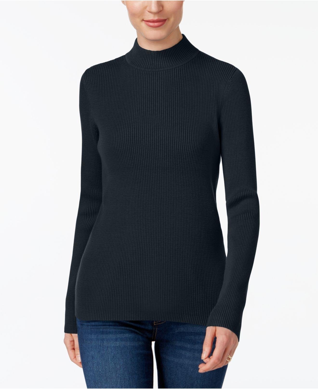 Karen Scott Women's Cotton Ribbed Turtleneck Top Black Size Medium