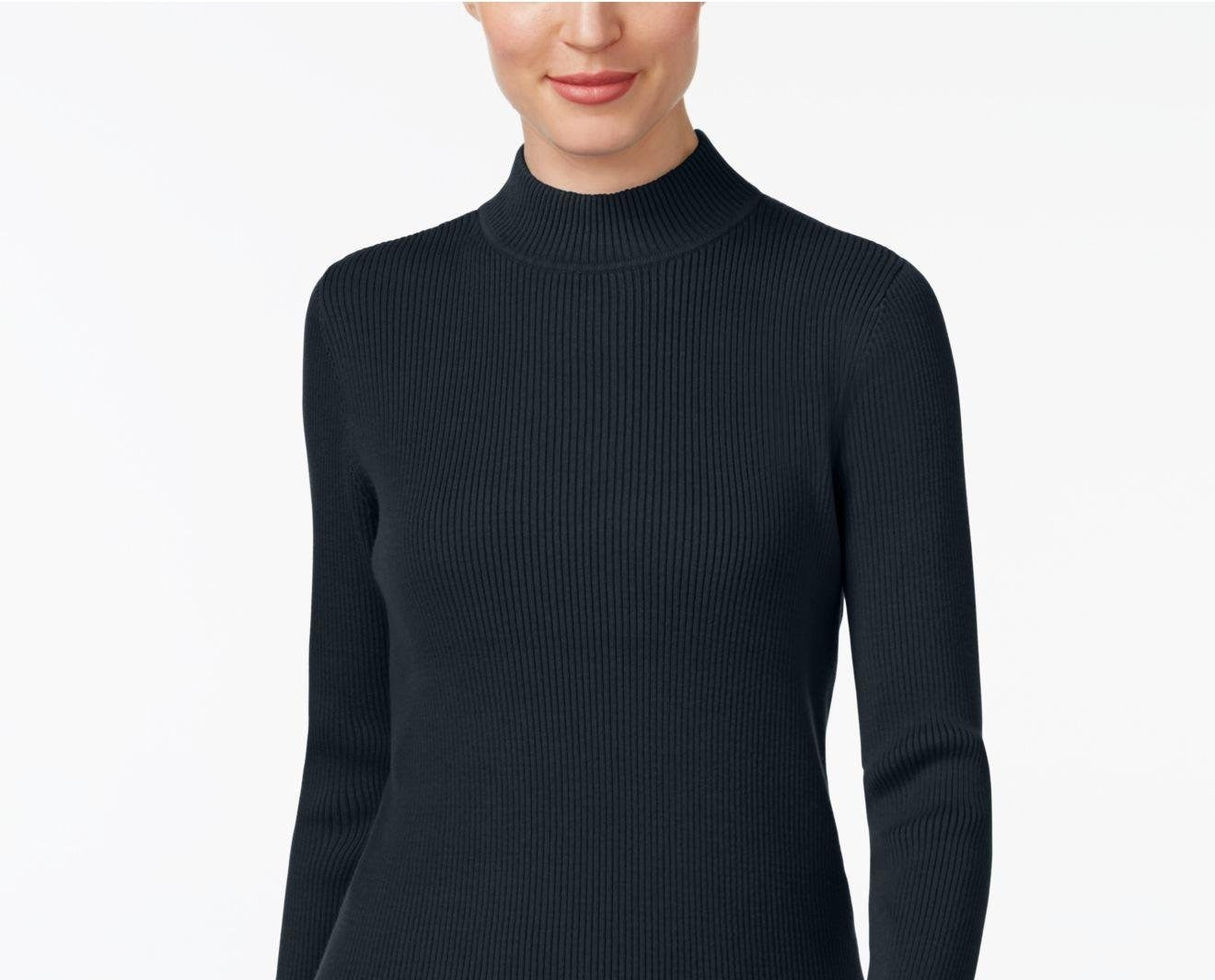 Karen Scott Women's Cotton Ribbed Turtleneck Top Black Size Medium