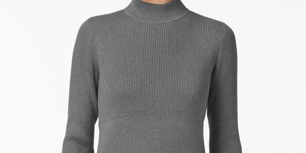 Karen Scott Women's Cotton Ribbed Turtleneck Top  Charcoal Size X-Small
