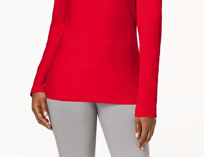 Karen Scott Women's Cotton Ribbed Turtleneck Top Red Size Large