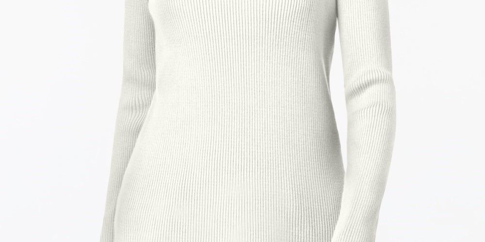 Karen Scott Women's Cotton Ribbed Turtleneck Top  White Size Large
