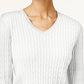 Karen Scott Women's Solid Cable-Knit V-Neck Sweater  White Size Large