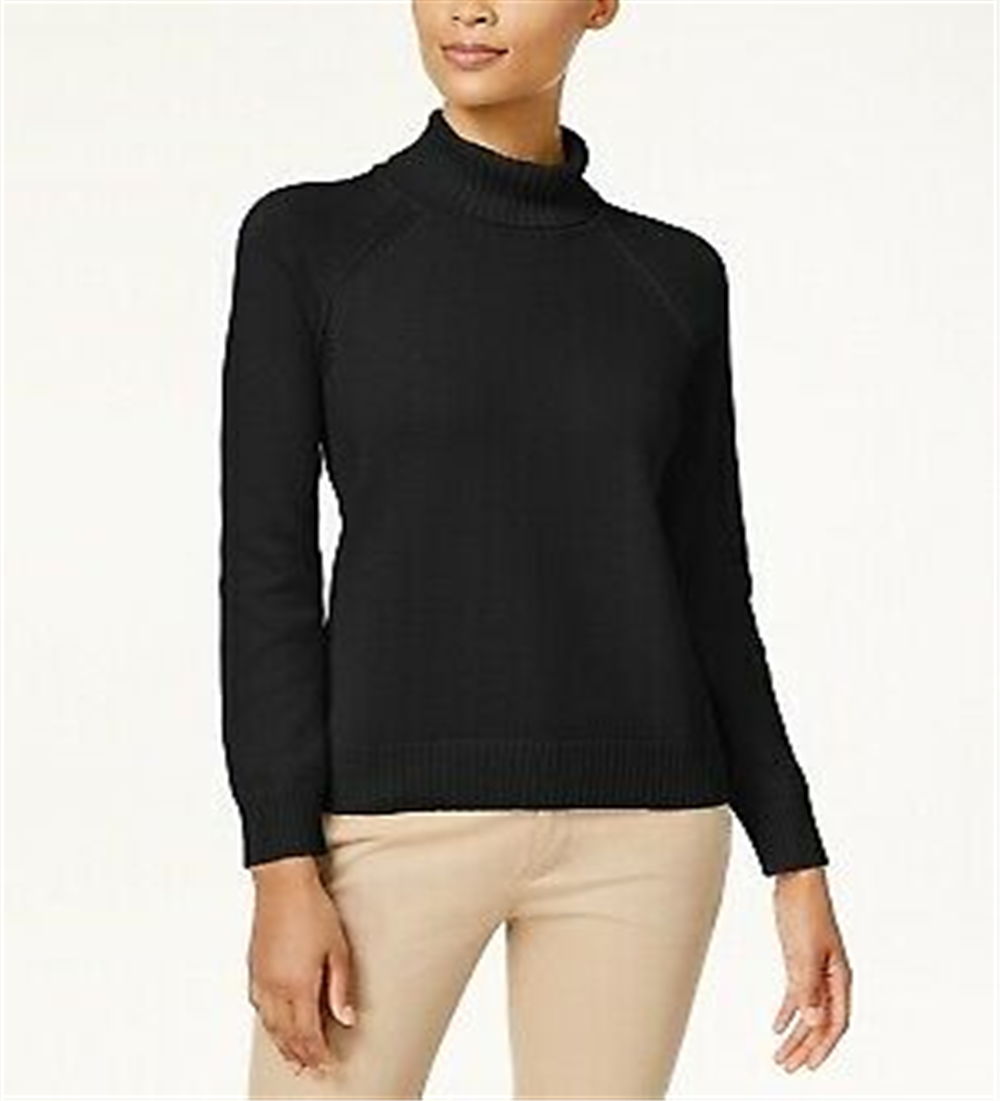 Karen Scott Women's Cotton Turtleneck Sweater Black Size Small