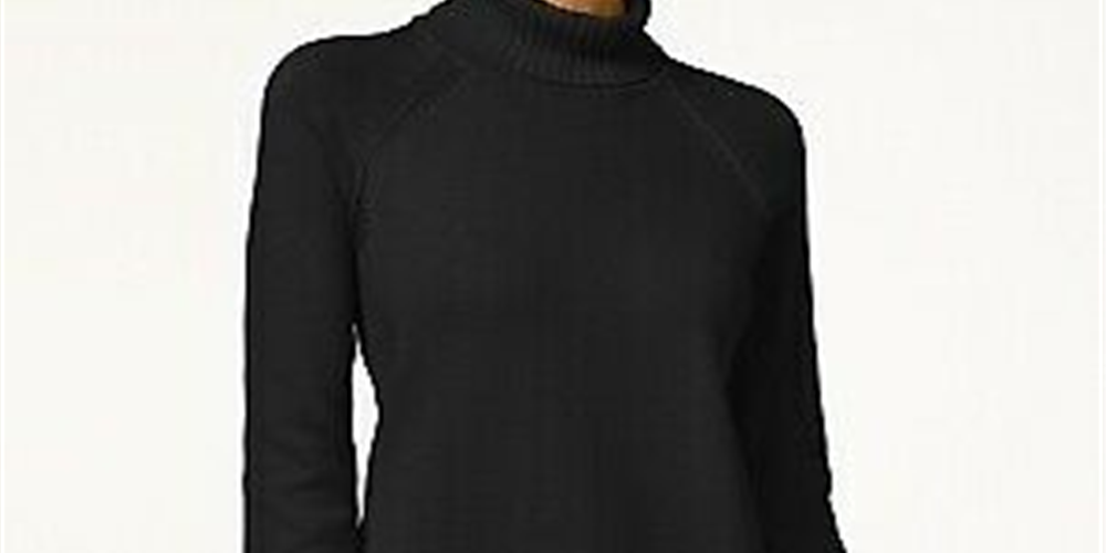 Karen Scott Women's Cotton Turtleneck Sweater Black Size Small