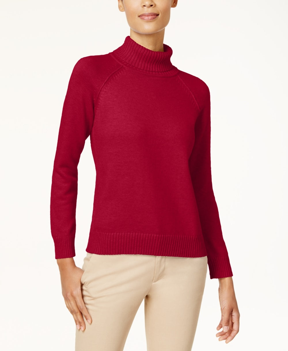 Karen Scott Women's Petite Cotton Turtleneck Sweater Bright Red Size Medium
