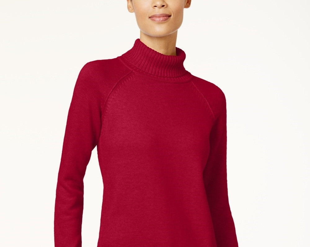 Karen Scott Women's Petite Cotton Turtleneck Sweater Bright Red Size Medium