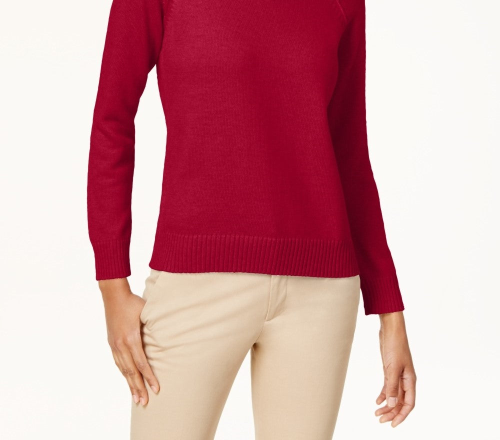 Karen Scott Women's Petite Cotton Turtleneck Sweater Bright Red Size Medium